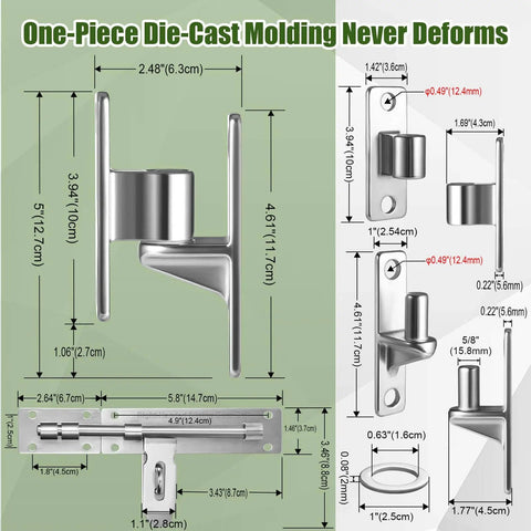 Heavy Duty Gate Hinges With One Piece Cast AISI 304 Stainless Steel Left Handed Sliding Bolt Latch And Adjustable Silent Pads diagram