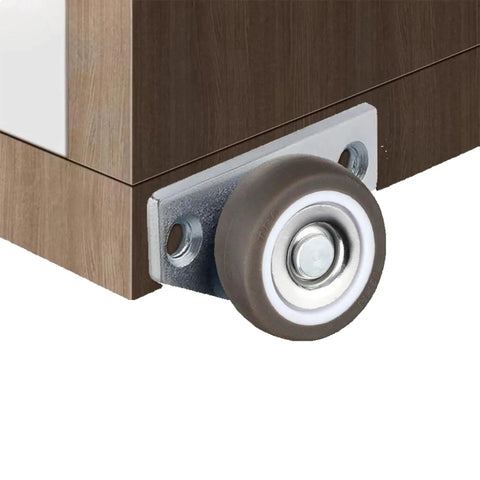 Mini Side Mount Casters Set 1.25 Inch Low Profile Fixed Non Swivel Rubber Wheels with Metal Plate on Cabinet