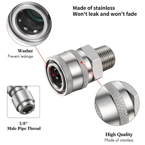 Hotop 8-piece stainless steel NPT 3/8 inch male and female quick-connect adapters for pressure washers