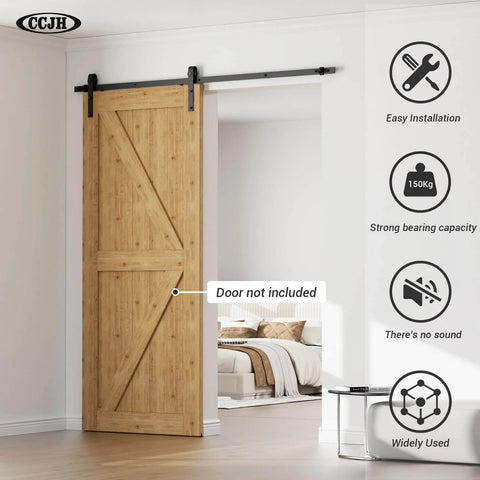 Sliding Barn Door Hardware Kit 5.5 Feet Built Tough Heavy Duty Track System for Maximum 34 Inch Wide Single Wooden Door