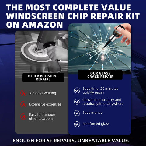 DIY Windshield Repair Kit for Chips and Cracks That Stops Spreading in Minutes showing comparison between other repair methods and quick repair.