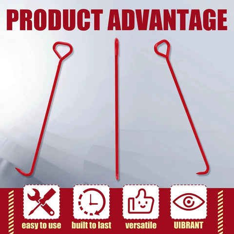 Three red Heavy Duty Manhole Cover Hooks 36 Inch With Five Eighth Inch Hex Alloy Steel Lifter, highlighting product advantages.
