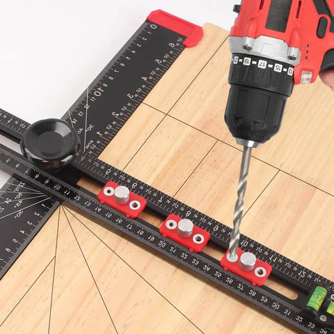 4-In-1 Aluminum Drilling Positioning Ruler 16 Inch Multifunctional T Square Ruler with adjustable gauge used on wood