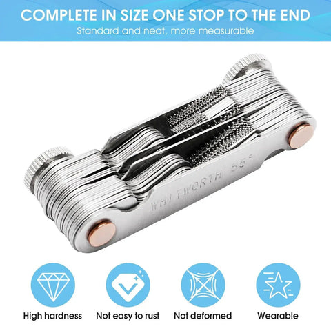 All In One 3 In 1 Thread Gauge Pro for Metric 60 Degree Whitworth 55 Degree and SAE 60 Degree Threads in stainless steel