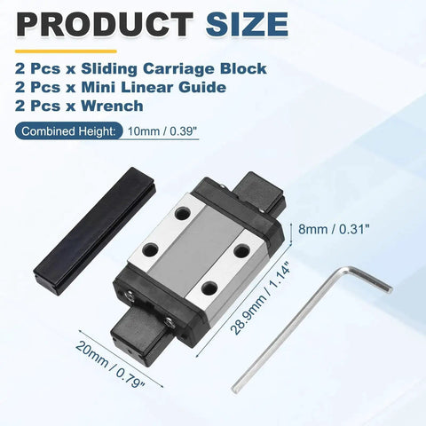 Two Pack MGN9C Linear Bearing Carriage Block Set With Mini Guide And Wrench For 9mm Linear Motion Rails Ideal For 3D Printers And CNC Machines Including Smooth Operation And Easy Installation showing size