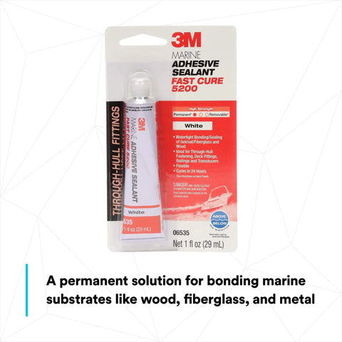 Adhesive Sealant 5200 Fast Cure for Boats & RVs, Permanent Waterproof Polyurethane Bonding and Sealing, White 3 fl oz Tube