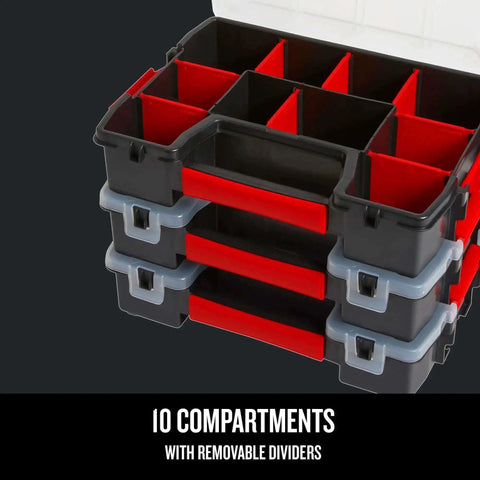 Three Pack Small Parts Organizer With Ten Compartments And Removable Dividers, Secure Latch Lids For Sturdy Stacking view