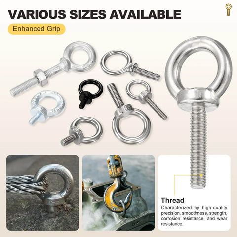 Assorted sizes of Shoulder Eye Bolt M10x17mm, 304 Stainless Steel Lifting Ring Threaded Eye Bolt, 4Pcs, for heavy-duty tasks