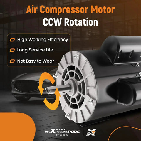 Beefy 5HP SPL Air Compressor Electric Motor For 56 Frame 3450RPM 230V 15A CCW Rotation With 5 Eighth Inch Keyed Shaft