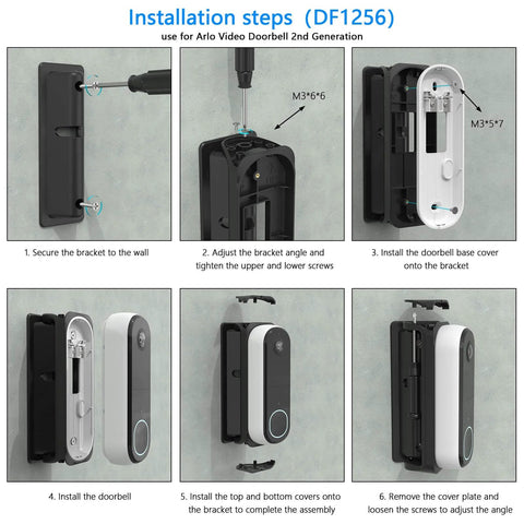 Installation steps for Adjustable Doorbell Mount For Arlo Video Doorbell 2K 2nd Gen Wedge Kit with 0 to 45 Degree Tilt Adjustment