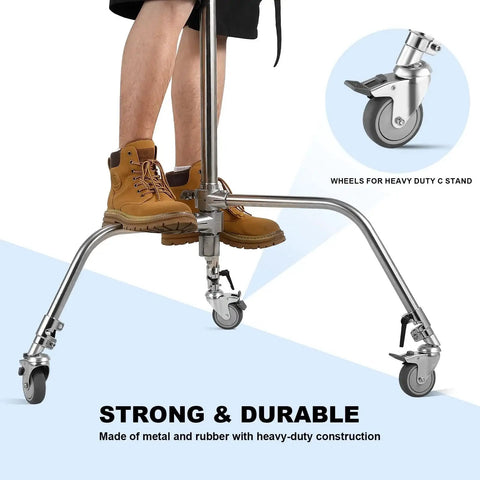 Swivel Caster Wheels Set For C Stand 25mm Legs Compatible With Takerers Neewer And Other 25mm C Stand Bases For Studio Photography And Video Shooting 3 Pack Designed To Roll Fully Loaded Stands Without Disassembly For Faster Setup And Improved Efficiency attached to metal legs