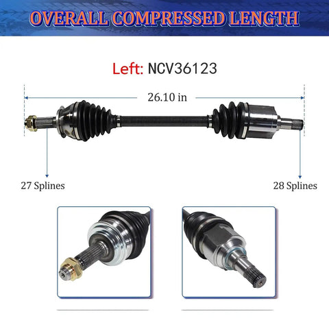 Honda CR V CV Axle Shaft Assembly Front Left For 2002 2003 2004 2005 2006 2.4L CV Joint Replacement Axle, 26.10 in, 27-28 splines