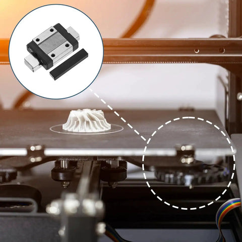 MGN12 50mm Linear Sliding Rail Guide With MGN12C Carriage Block installed in 3D printer setup, close-up view.