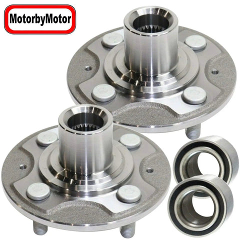 Front Wheel Bearing And Hub Assembly With 4 Lugs For Honda Civic 2001 Through 2005 - Low Runout Precision Wheel Hub With Quad Lip Seal For Long Bearing Life, 2 Piece Set, Model 930-456 visible with bearings.