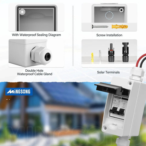 63 Amp Solar Panel Disconnect Switch For DC 12 To 400V And AC 90 To 400V Two Pole Outdoor Rugged IP65 Waterproof Box