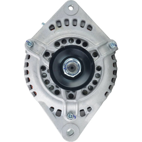 Front view of Go-To Upgrade 12V 70A Alternator Replacement For 1986-1988 Mazda RX-7 1.3L, CW Rotation, V1 Pulley, IR Regulator, IF Fan.