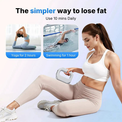 Woman using Vibration Plate For Lymphatic Drainage And Whole Body Workout For Women With Adjustable Strap 6 Level Vibration To Tone Up Abs Thighs