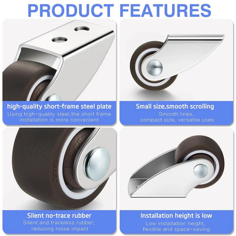 4 Pack 1 Inch Small Rigid Caster Wheels Low Profile Fixed Casters For Furniture Mounting Horizontal Or Vertical Install Rubber Roller Wheels For Side Mount Or Plate Applications In Side Sliding And Pull Out Projects