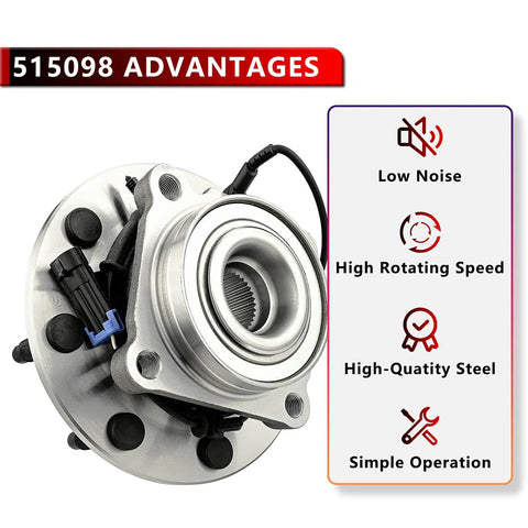 Two Pack Front Wheel Bearing And Hub Assembly For Chevy Silverado 2500 3500 HD Suburban 2500 GMC Sierra 2500 3500 HD Yukon XL 2500 Hummer H2 8 Lug With ABS Beefed Up Heavy Duty Truck Parts with low noise and high-quality steel
