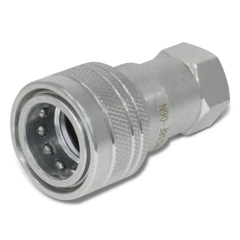 Rugged Three Eighths Inch Ag ISO 5675 Hydraulic Quick Connect Pioneer Style Coupler with Poppet Valve and NPT Thread close-up