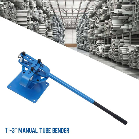 Beefy Workhorse Pipe Bender With 7 Dies One And A Half Inch Benchtop Tube Bending Machine in blue, ideal for steel, copper, aluminum bending