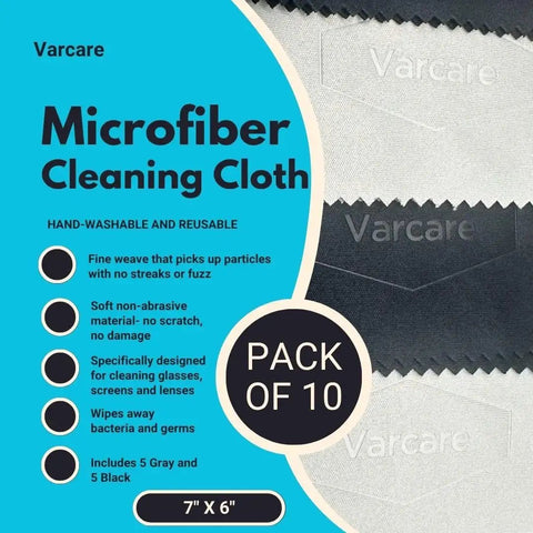 10 Pack Microfiber Lens Cleaning Cloths 6x7 LintFree for Glasses Cameras Phones with gray and black cloths.