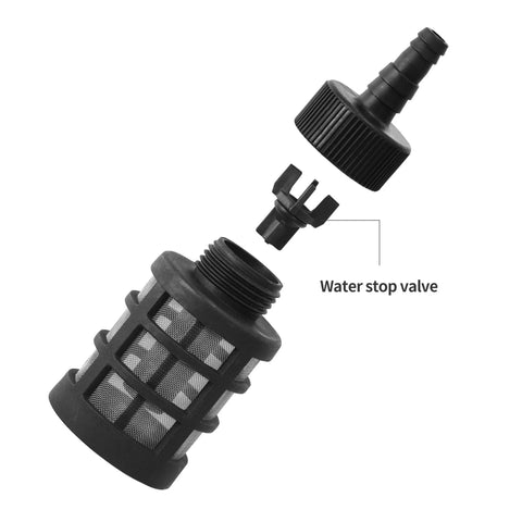 4-pack hose inlet strainers with 60-mesh stainless steel screens and water stop valve for 3/8-1/2 in hoses