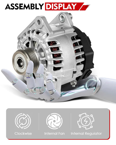 Direct fit alternator replacement for Nissan Rogue Altima Sentra and Rogue Select 2.5L L4 12V 110A six groove pulley