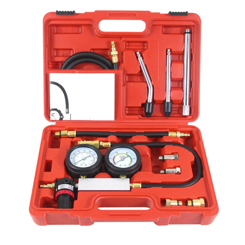10 Piece Leak Down Tester Kit with Dual Gauge for Cylinder Pressure And Leakage Rate in Cars Motorcycles And Trucks, Tool Set