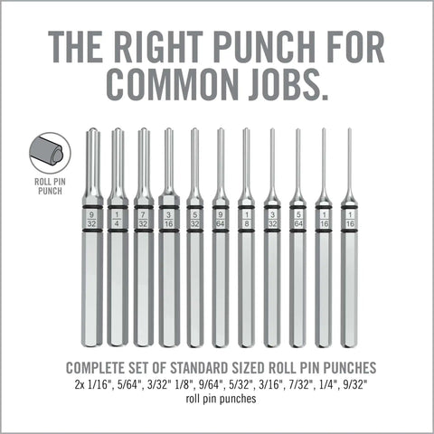 Accu Punch 11 Piece Roll Pin Punch Set With Nickel Plated Steel Punches That Are Corrosion Resistant And Built To Last displayed in set