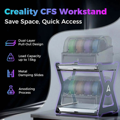 Space Saving Dual Layer 3D Printing Workstand With Pull Out Shelves, 15kg Per Layer, Metal Damping Slides, Anodized Bracket, Filament Storage