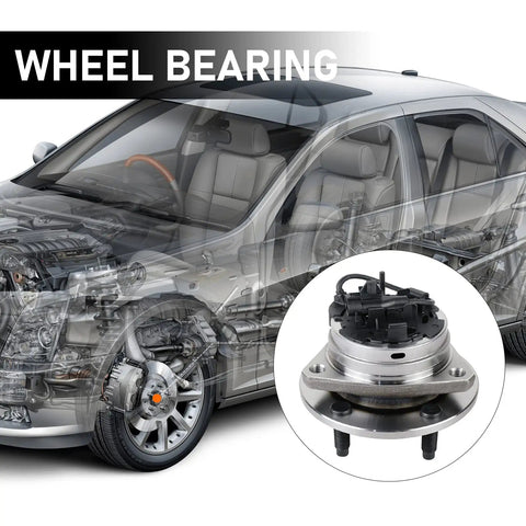 Front Wheel Hub Bearing Assembly With ABS For Chevy Malibu 2004-2012, Cobalt 2005-2010, HHR 2008-2010, Pontiac G6 2005-2010, Saturn Aura 2007-2009, Five Lug Replacement Hub For Your Ride, OEM Grade Auto Parts displayed with transparent car view