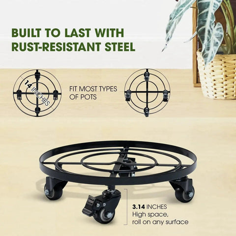 Lockable Heavy Duty Plant Caddy Trolley With 12 Inch Wheels Steel Construction 385 Lb Capacity shown with rustproof design