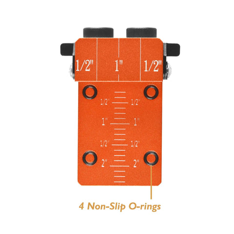 Solid Aluminum Dowel Jig Kit With Laser Cut Witness Mark And Depth Scale for precise drilling, front view showing measurements