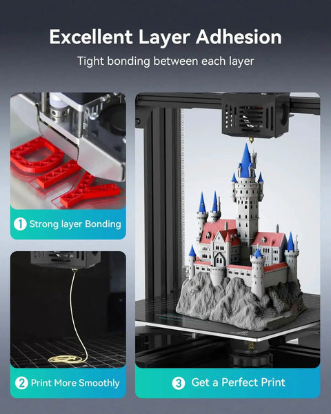 3D printer using PETG Filament 1.75mm 1kg Black With Excellent Layer Adhesion And Low Stringing to create detailed castle model.