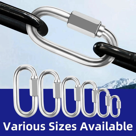 10 Pack 2 Inch Quick Links Three Sixteenth Inch 304 Stainless Steel D Shape Connectors With 716 Lbs Capacity displayed with mountains