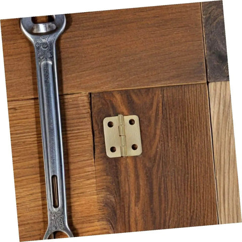 40-Pc Mini Iron Chest Hinges Set With Screws, 270 Degree Rotation Small Cabinet Hardware installed on wooden box