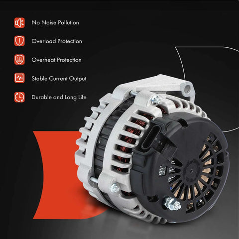 Front view of High Output 253 Amp Alternator For Chevy Silverado 1500 1999-2005 And Silverado 2500 3500 Tahoe GMC Sierra Yukon Cadillac Isuzu 12V CW 6-Groove Pulley Replacement 10464476 10464405 Heavy Duty Truck Ready