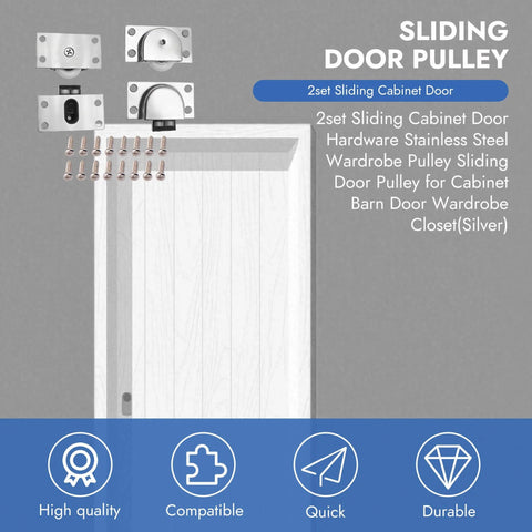 Silent Gliding Sliding Cabinet Door Hardware Kit With Nylon Wheels Heavy Duty Closet Door Rollers Replacement Track System For Cupboard And Furniture Whisper Quiet Operation Smooth No Squeak Glide Durable Silver