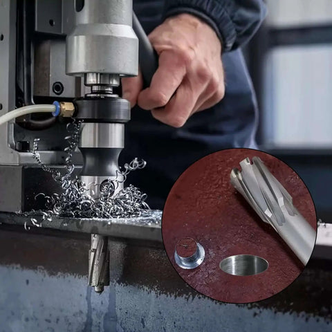 Heavy Duty Annular Cutter Set for Magnetic Drills, Thirteen Piece Carbide Tips, One And Three Eighths Inch Cutting Depth, Two Pilot Pins
