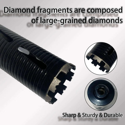Two Inch Diamond Core Drill Bit Set For Concrete And Masonry With Ten Inch Drilling Depth Laser Welded Core Bit For Rebar Brick Block Dry Core Bits For Pros Includes Two Five Eighth Eleven Thread Adapters close-up view