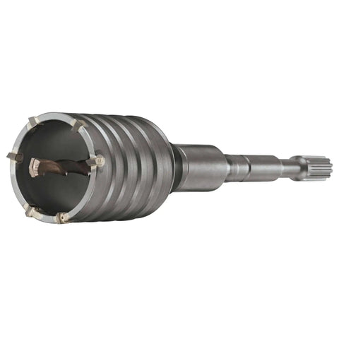 Beefed-Up 6-Inch 2-Piece Rotary Hammer Core Bit with Wave Design, visible carbide center and asymmetrical teeth, front view.