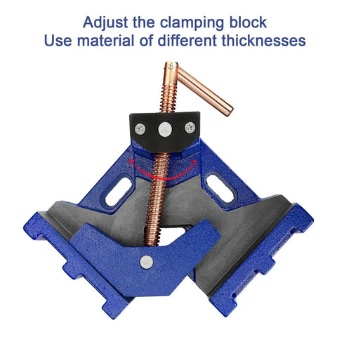 Heavy Duty Cast Iron Welder's Angle Clamp For Precise 90 Degree Joints, Unobstructed Workspace, Two Way Swivel Spindle Auto-Adjusts