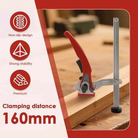 Two Piece Holdfast Dog Hole Clamps Set With Adjustable Range And Multi Angle Ratcheting Table Clamp For Woodworking Tools 20mm Non Slip Chrome Plated Base For Secure Fastening Rock Solid, clamping 160mm