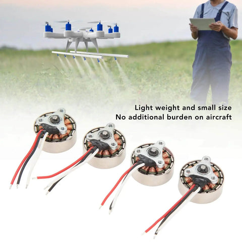 Front view of 4 Beefed Up High Performance 1503 Brushless Motors for RC airplanes and multicopters, metal alloy core.