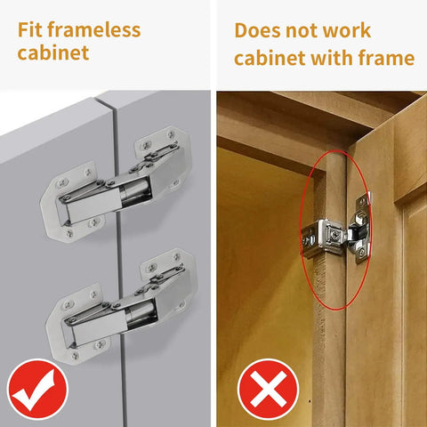 Two Pack Hidden Hinges For Frameless Cabinet Doors 90 Degree Concealed Surface Mount Hinges Fits Door Thickness 0.6 To 1 Inch