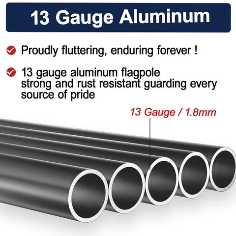 13 gauge aluminum tubes for 25 Foot Heavy Duty Flag Pole Built Tough Aluminum Rust Resistant Wind Tested To 100 MPH