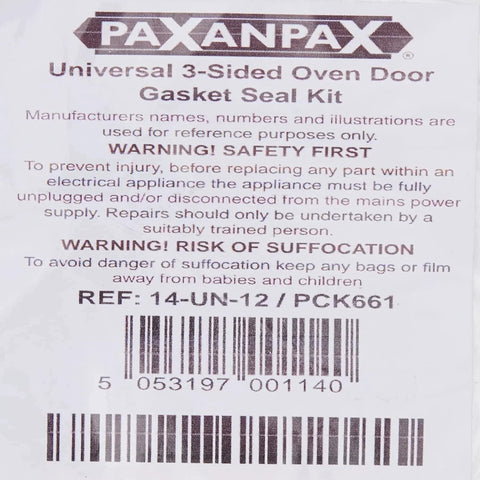 Packaging for 3 Sided Universal Silicone Oven Door Gasket Seal Kit For Most Ovens By Paxanpax 1500mm Length Easy Install