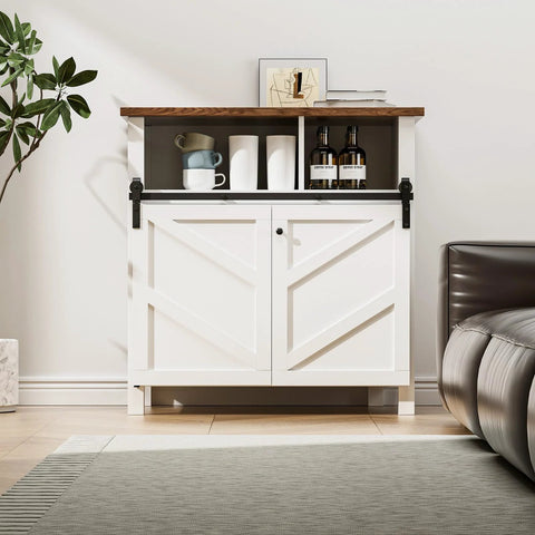 Modern cabinet with sliding doors using Upgraded 3ft Mini Folding Sliding Barn Door Hardware Kit for Two Doors, Easy Install.