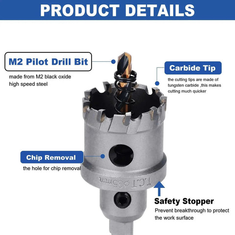 1 Inch Tungsten Carbide Tip Hole Saw With M2 Pilot Bits For Hard Metal Stainless Steel And Plastic 25mm Cutting Depth